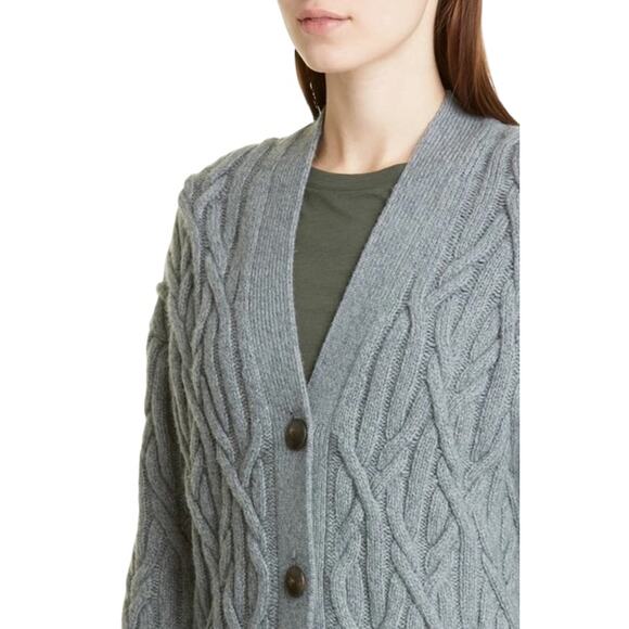 Vince NWT Interlocking Cable Cardigan Light Slate Gray Size XL Cashmere Wool - Picture 4 of 13
